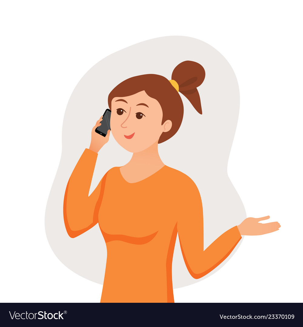 Girl speaking using her smartphone holding Vector Image