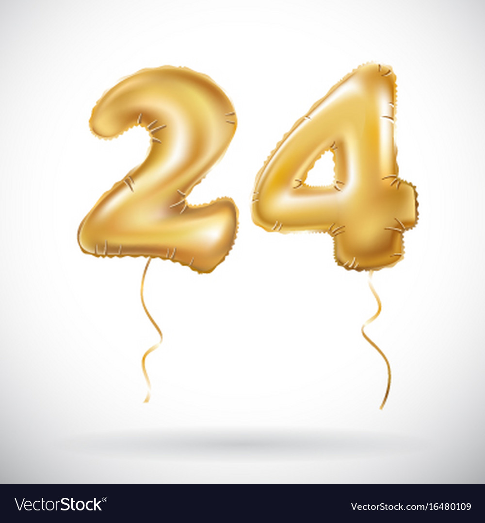 Golden 24 number twenty four metallic balloon Vector Image