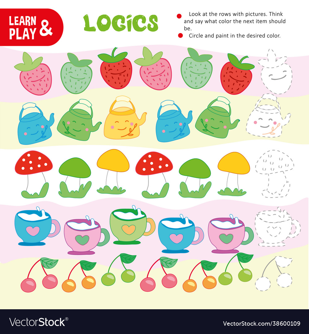 Logic color chain kid game printable worksheet Vector Image