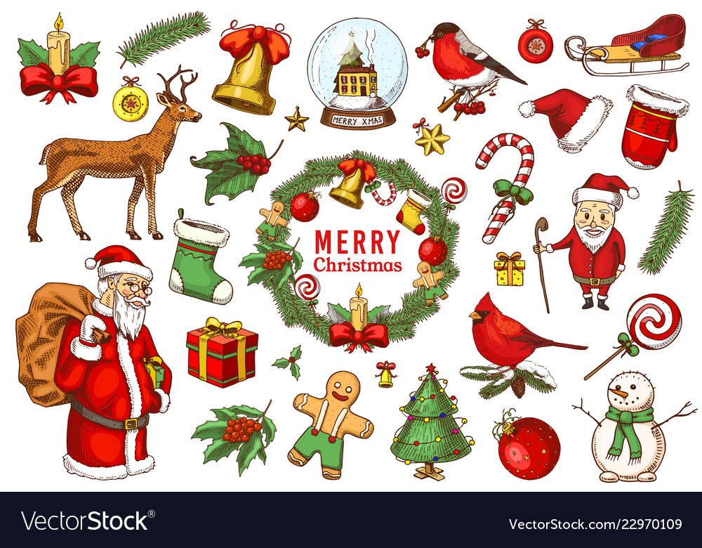 Set merry christmas and new year xmas elements Vector Image