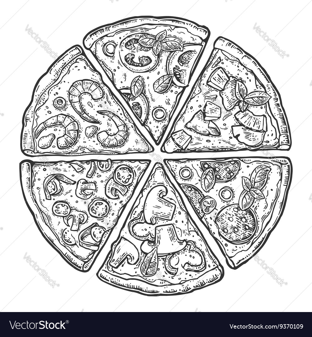 Set slice pizza pepperoni hawaiian margherita Vector Image