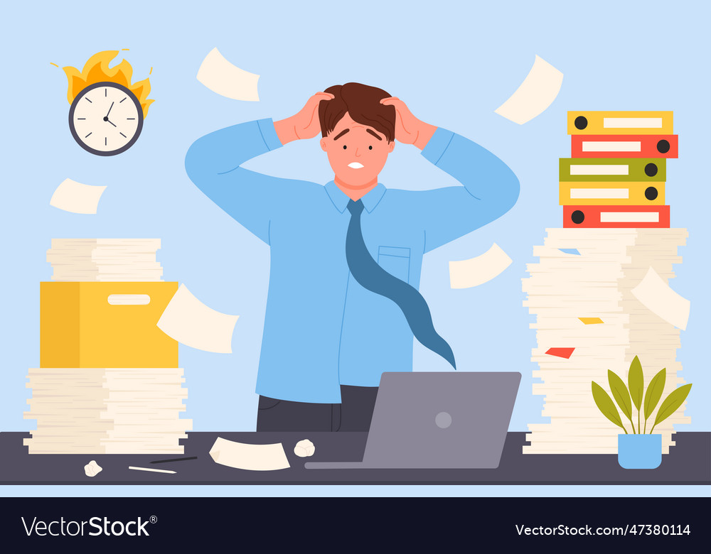 Messy paperwork office bureaucracy and overtime Vector Image