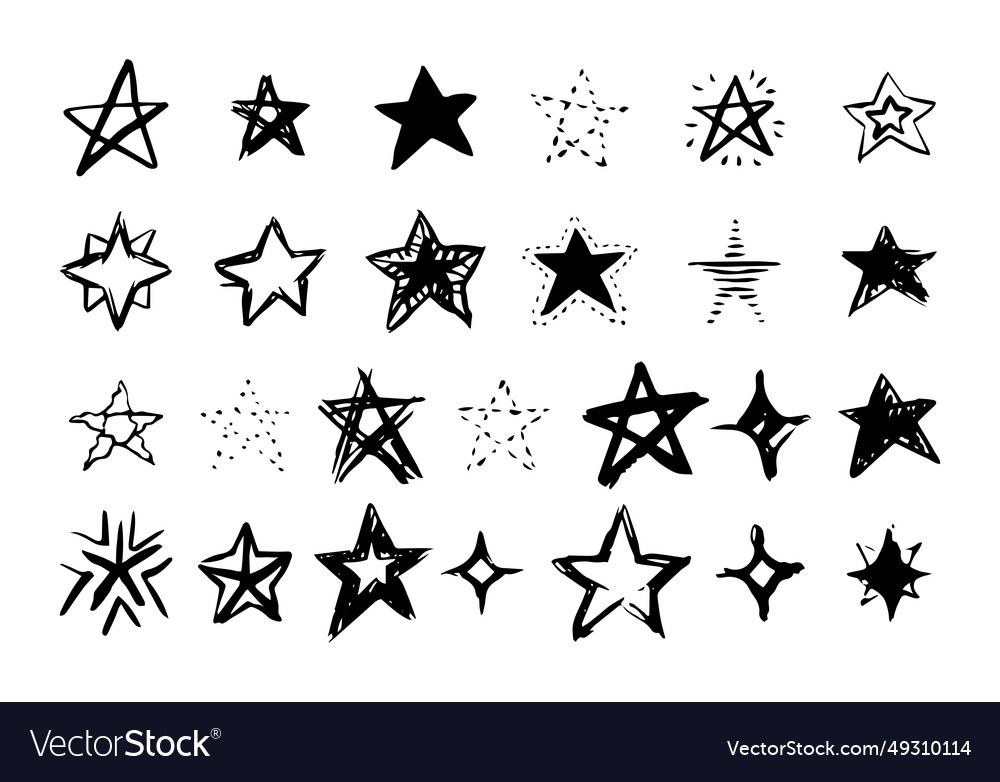 Stars signs icons set hand drawn black line Vector Image