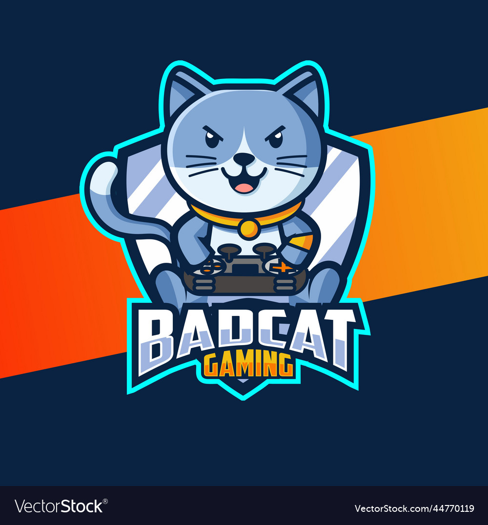 Bad cat cute mascot character esport logo design Vector Image