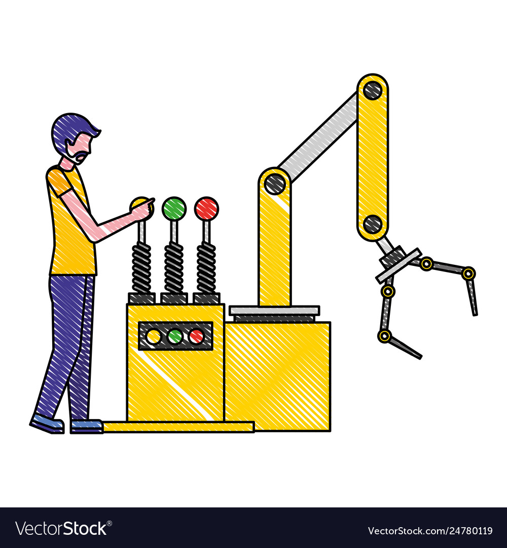 Operator working with robotic arm industrial Vector Image
