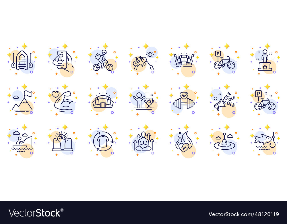 Outline set of delivery bike dumbbell and boat