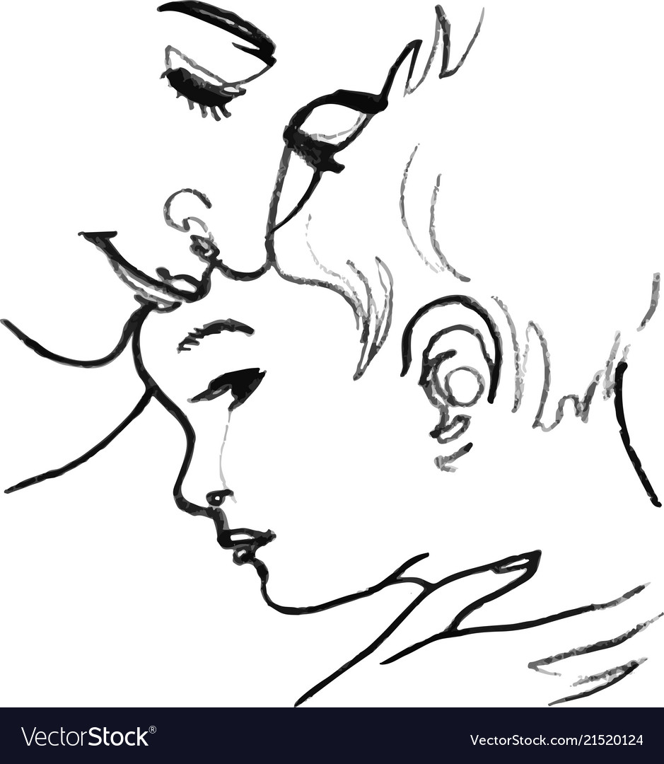 Mom And Son Close Up Faces Drawing Royalty Free Vector Image