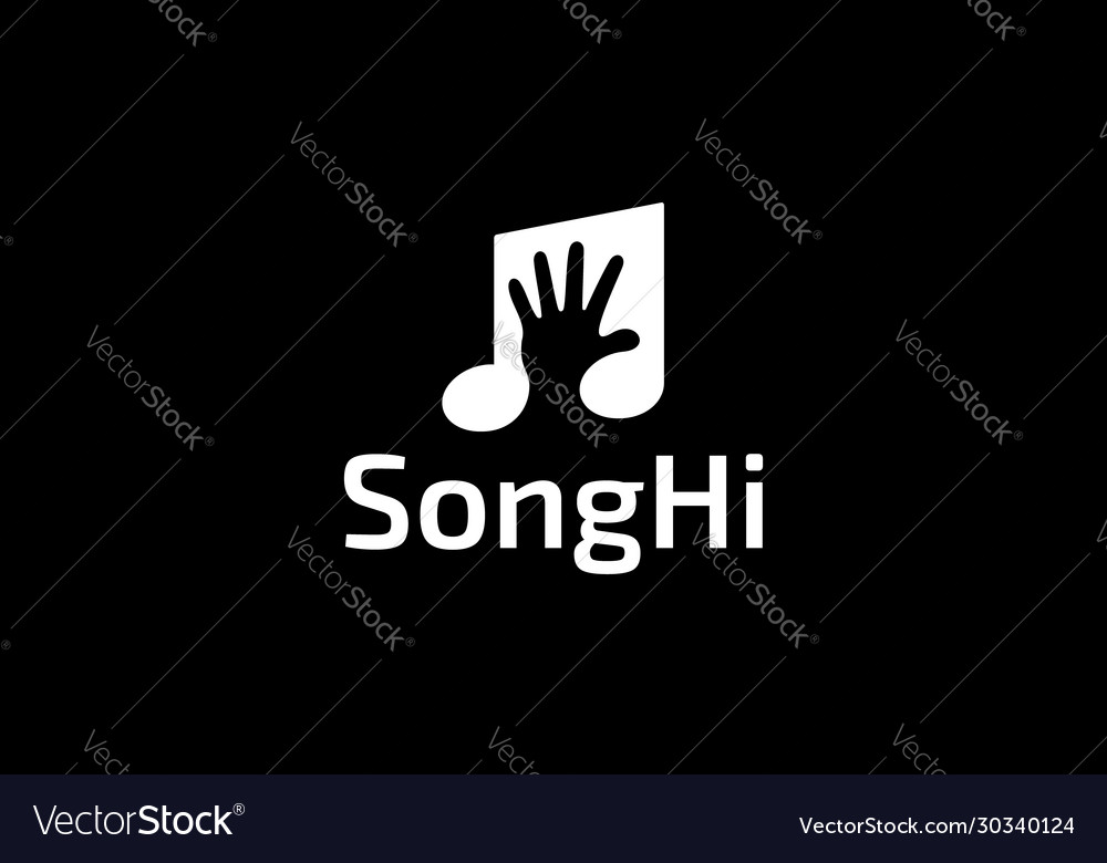 Music note with hand up logo design concept Vector Image