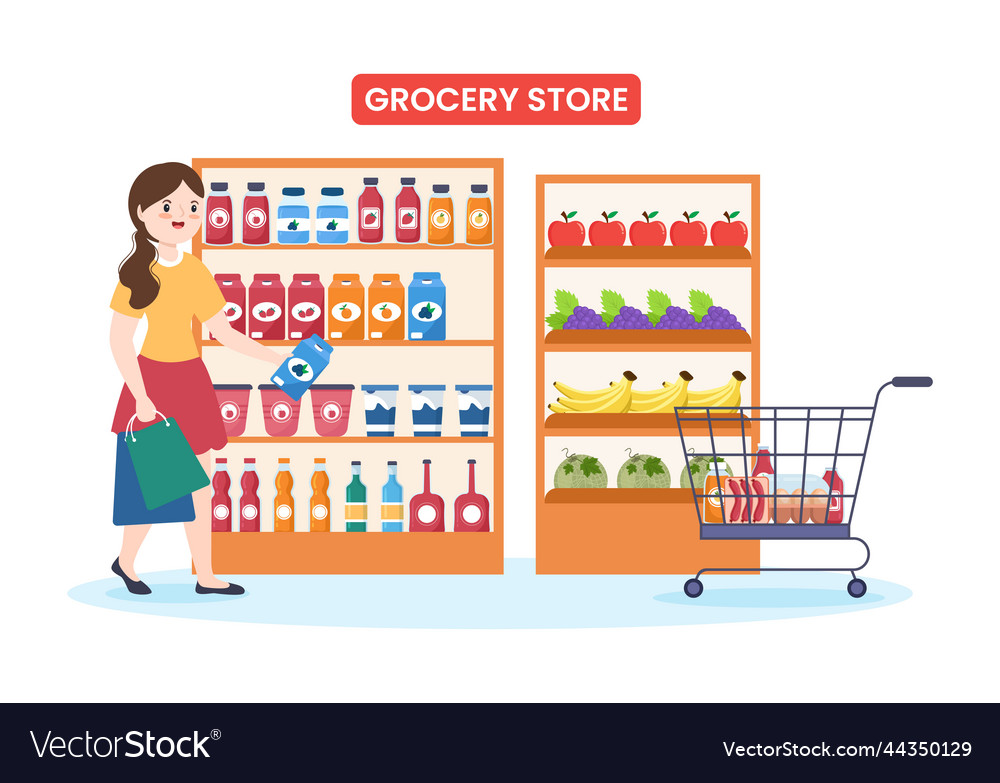 Grocery Store Or Supermarket With Food Product Vector Image