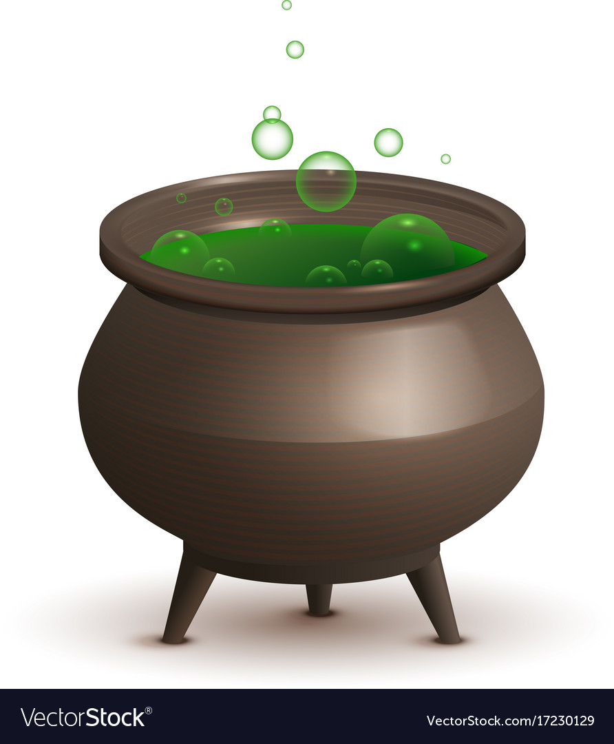 large iron pot with green magic potion halloween vector image