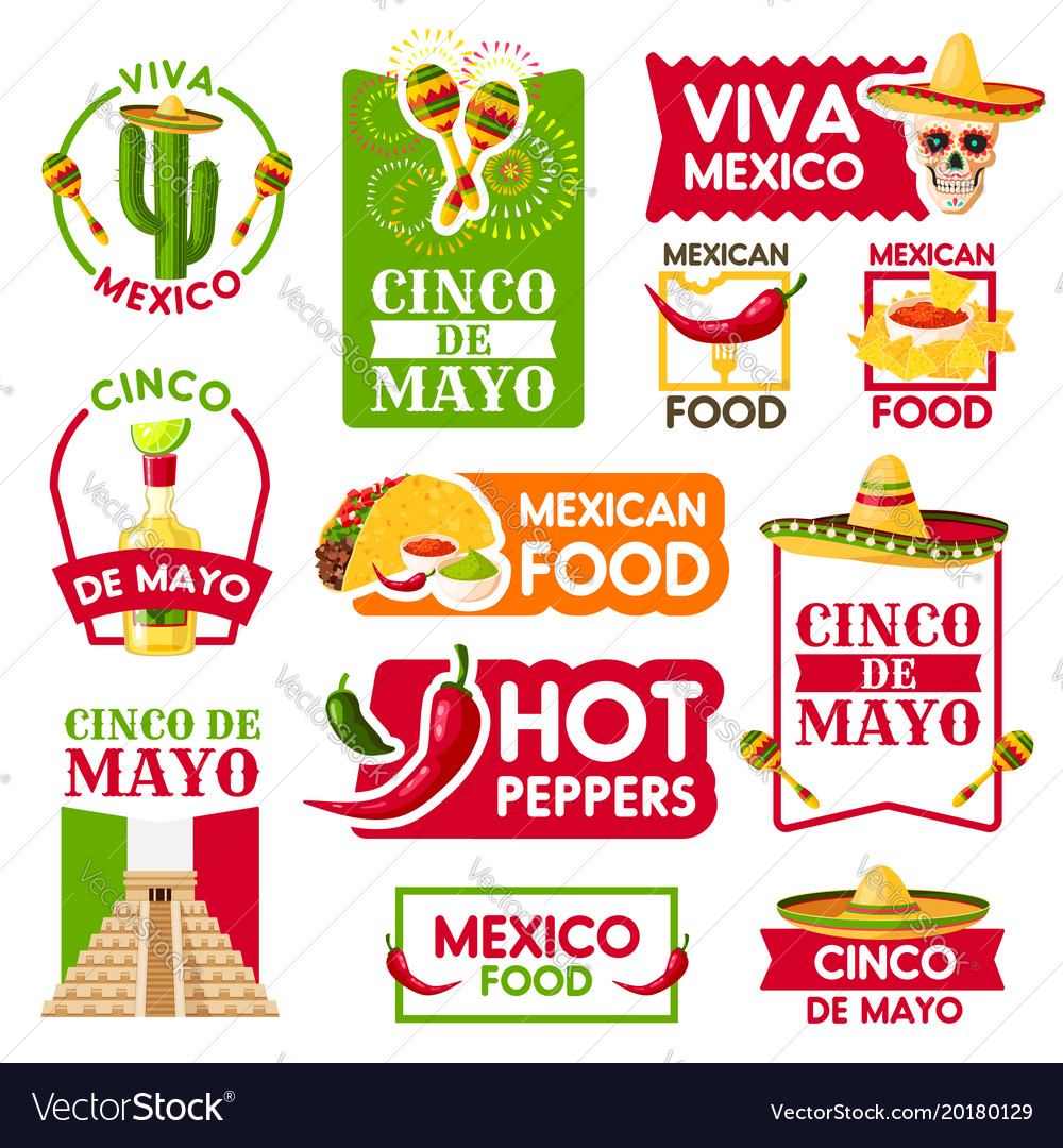 Mexican Icons For Cinco De Mayo Holiday Vector Image Mexican Icons For Cinco De Mayo Holiday Vector Image