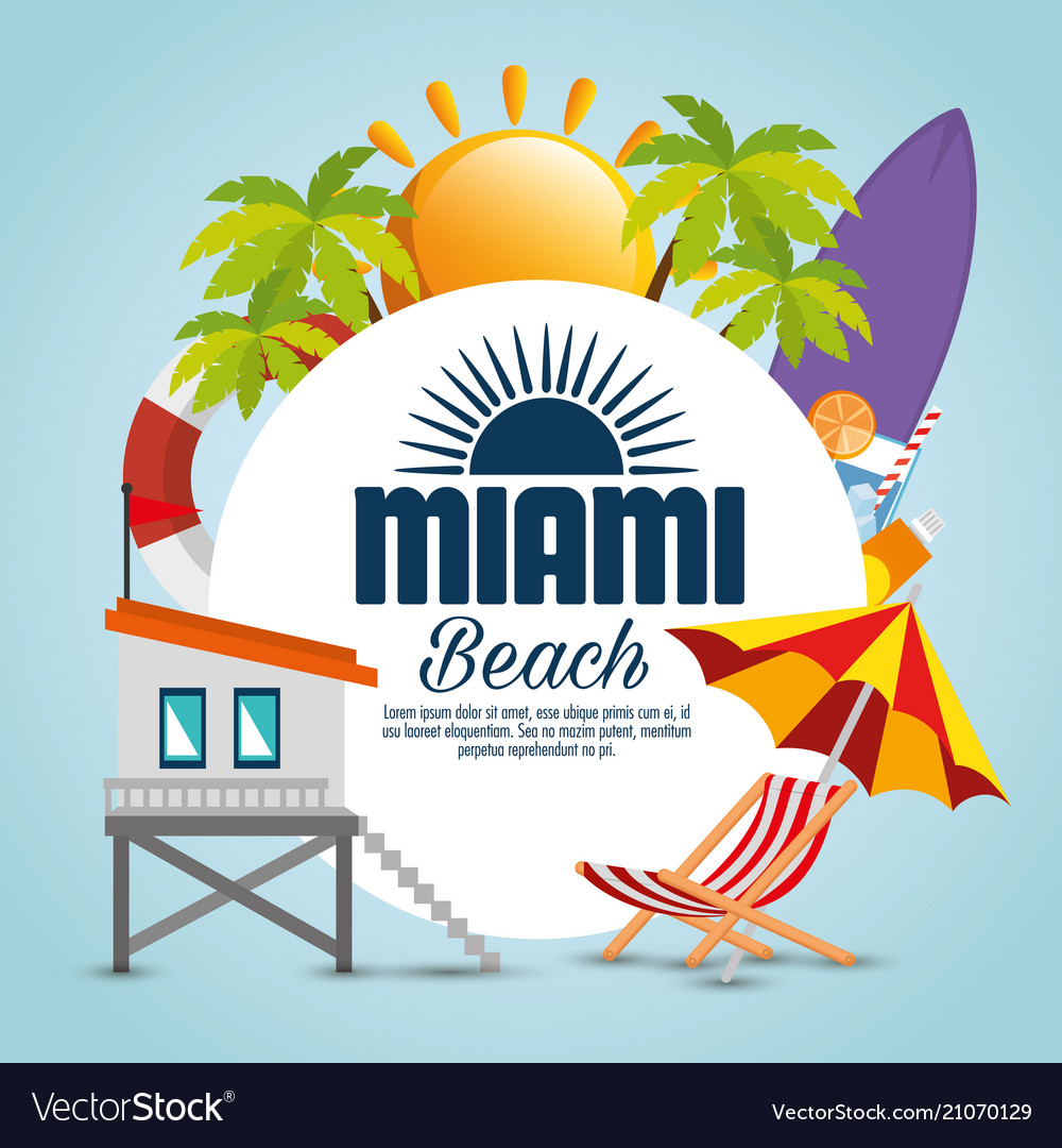 Summer time miami beach florida design Royalty Free Vector