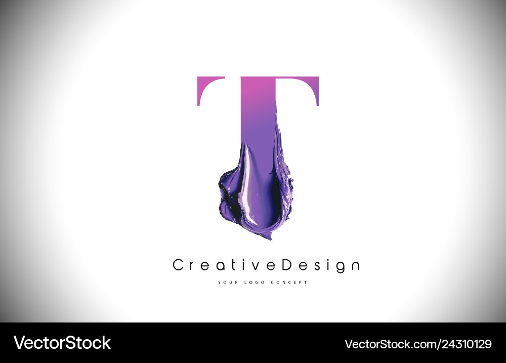 T letter design brush paint stroke purple Vector Image