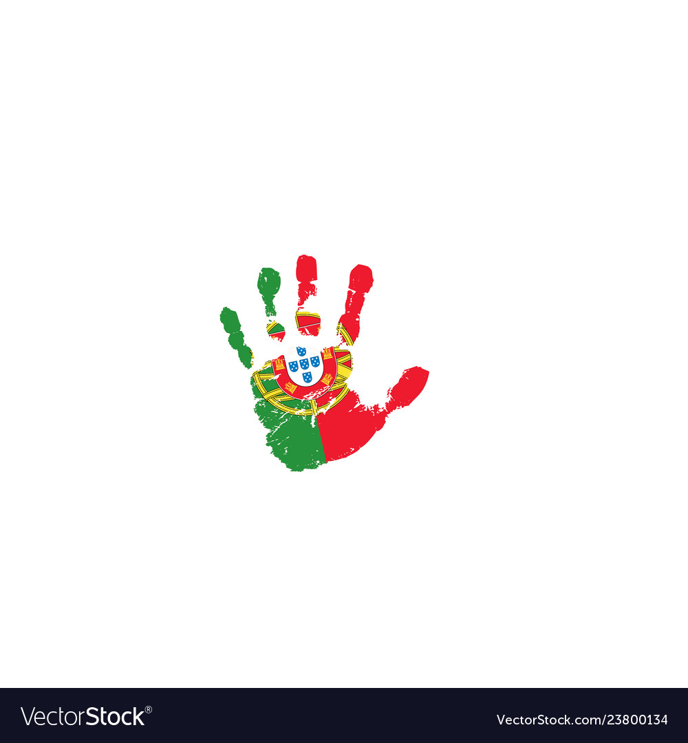 Portugal flag and hand on white background Vector Image