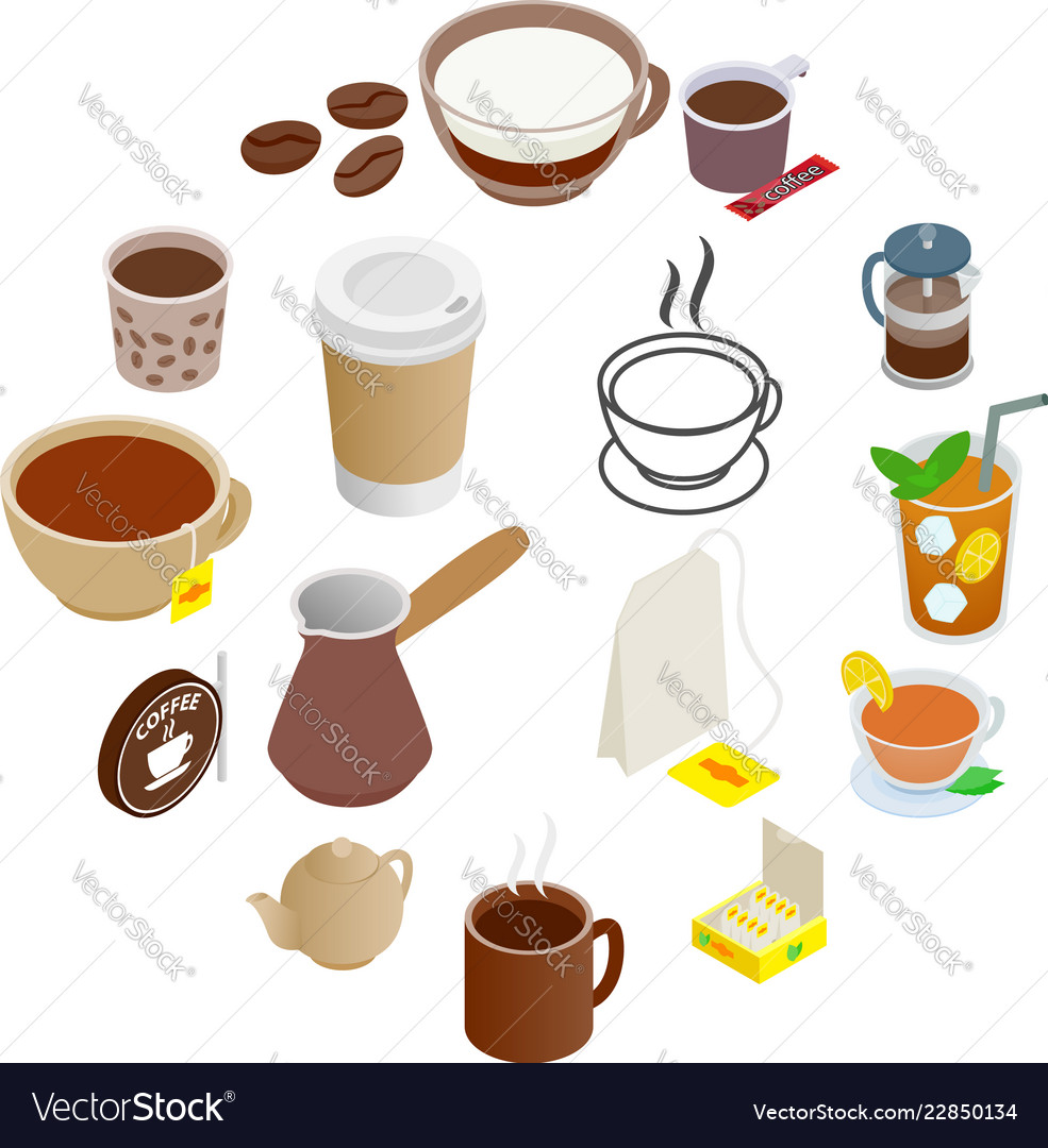 Tea and coffee icons set Royalty Free Vector Image