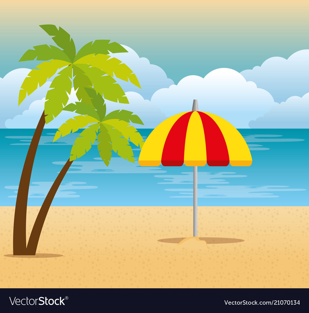 Tropical beach summer scene Royalty Free Vector Image