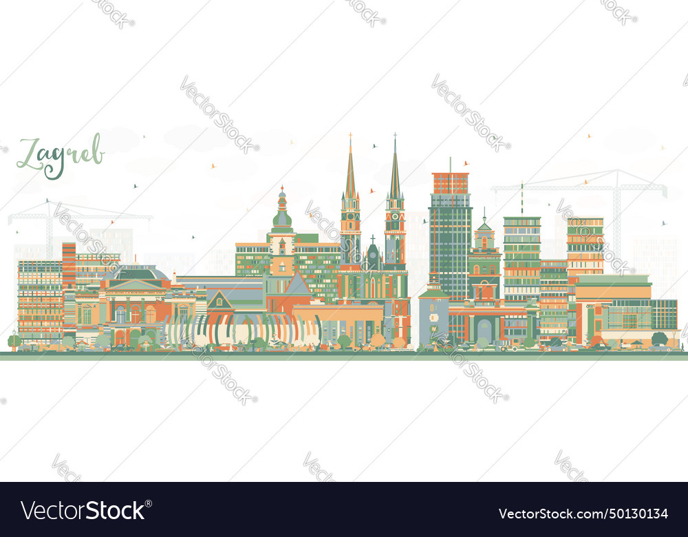 Zagreb croatia city skyline with color buildings Vector Image