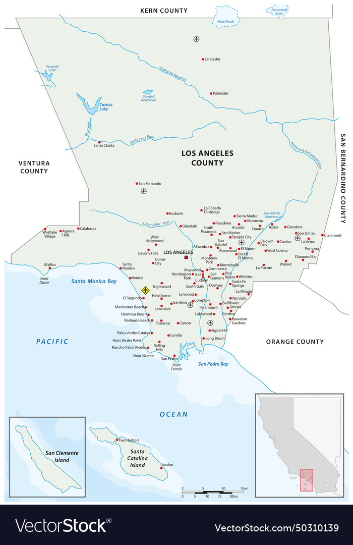 Map of los angeles county california united Vector Image