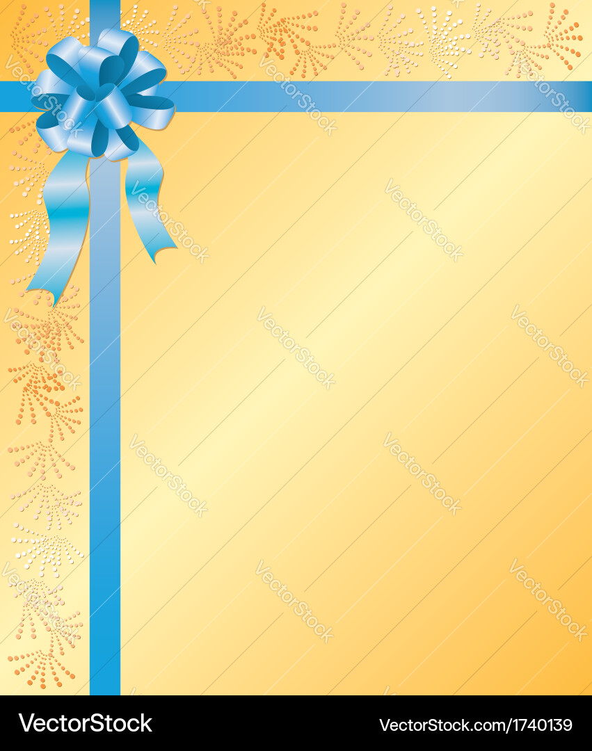 Yellow card with blue ribbon Royalty Free Vector Image