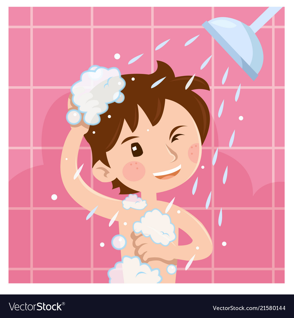 cute-boy-taking-shower-in-bathroom-in-morning-vector-image