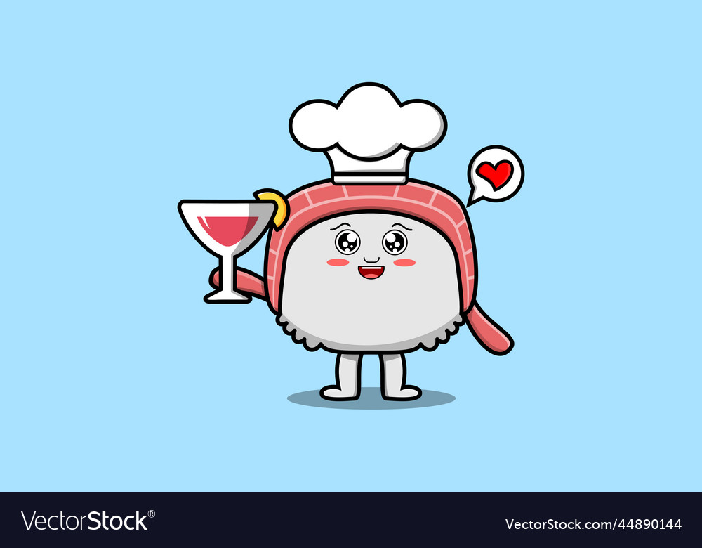 Cute cartoon sushi chef character hold wine glass Vector Image