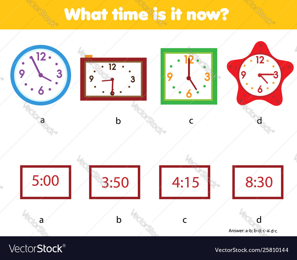 Matching children educational game match clock Vector Image