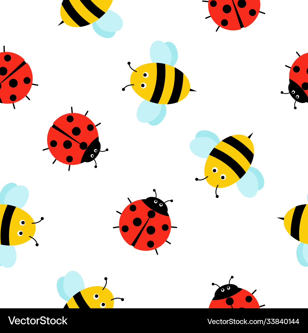 Seamless pattern with cute insects bee ladybug Vector Image