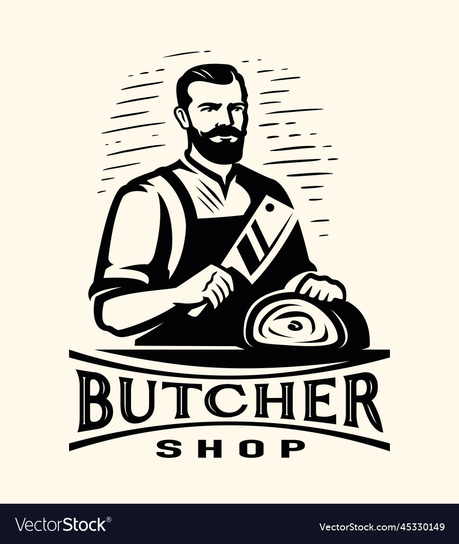 Butcher with cleaver knife and fresh beef meat Vector Image