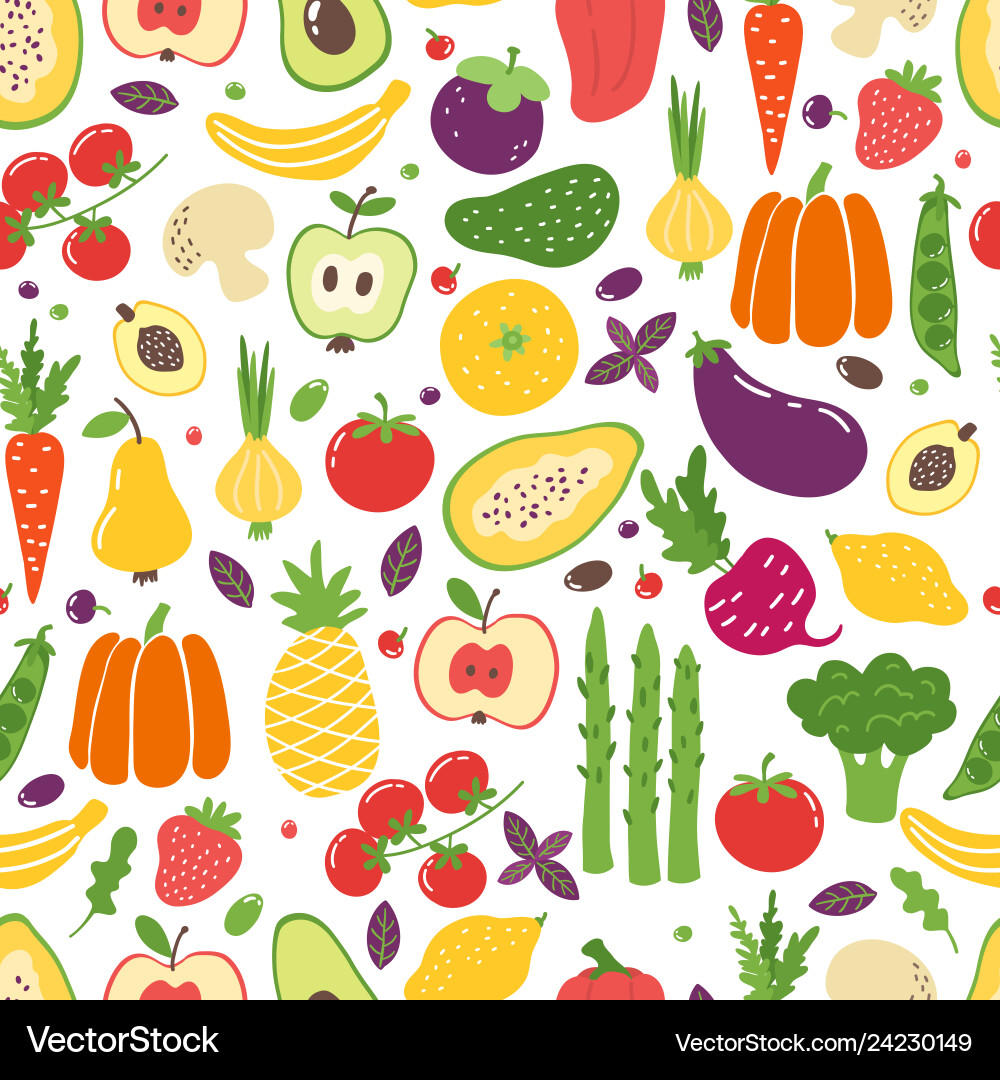 Flat vegetables seamless pattern hand drawn Vector Image
