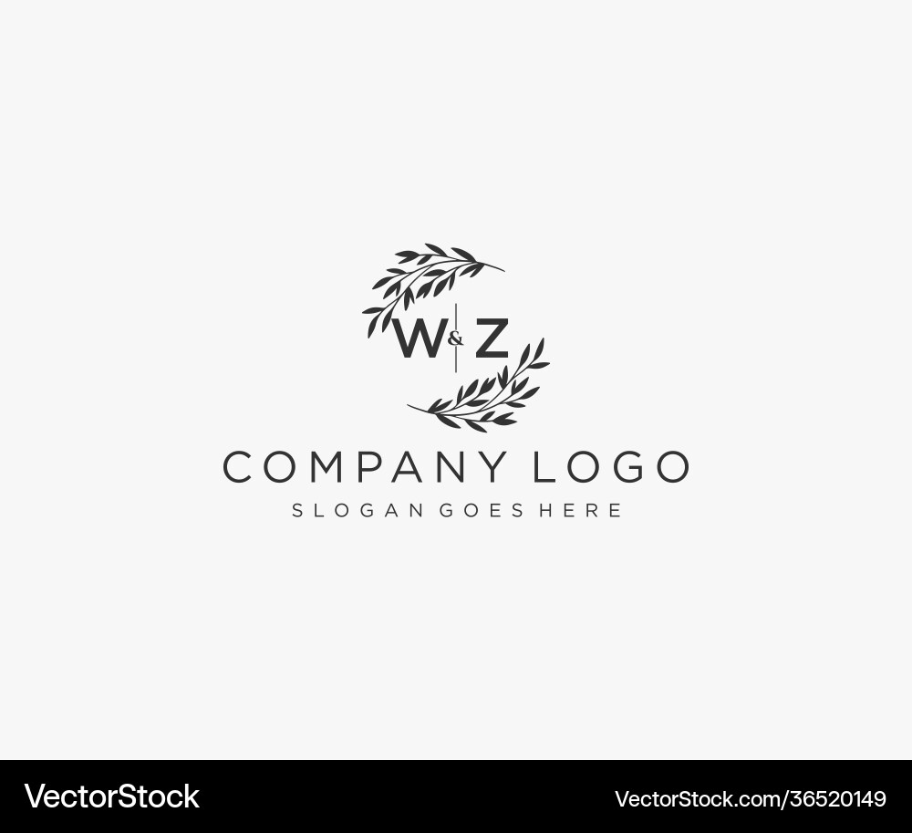 Initial wz letters floral frames monogram wedding Vector Image