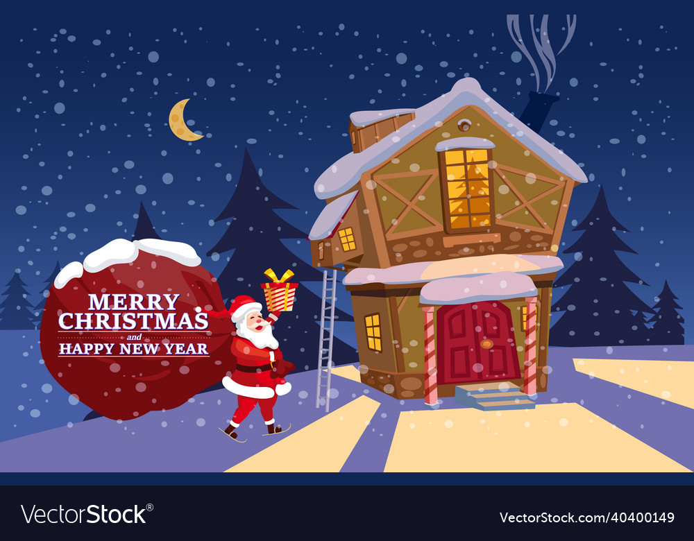 Santa claus with big bag of gifts delivery Vector Image