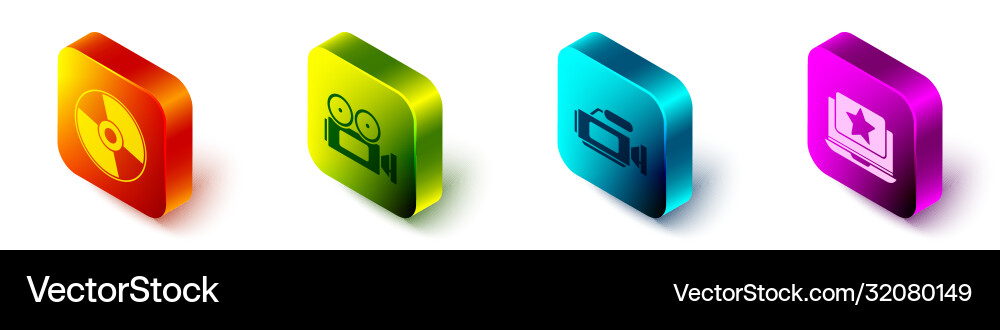 Set isometric cd or dvd disk cinema camera Vector Image