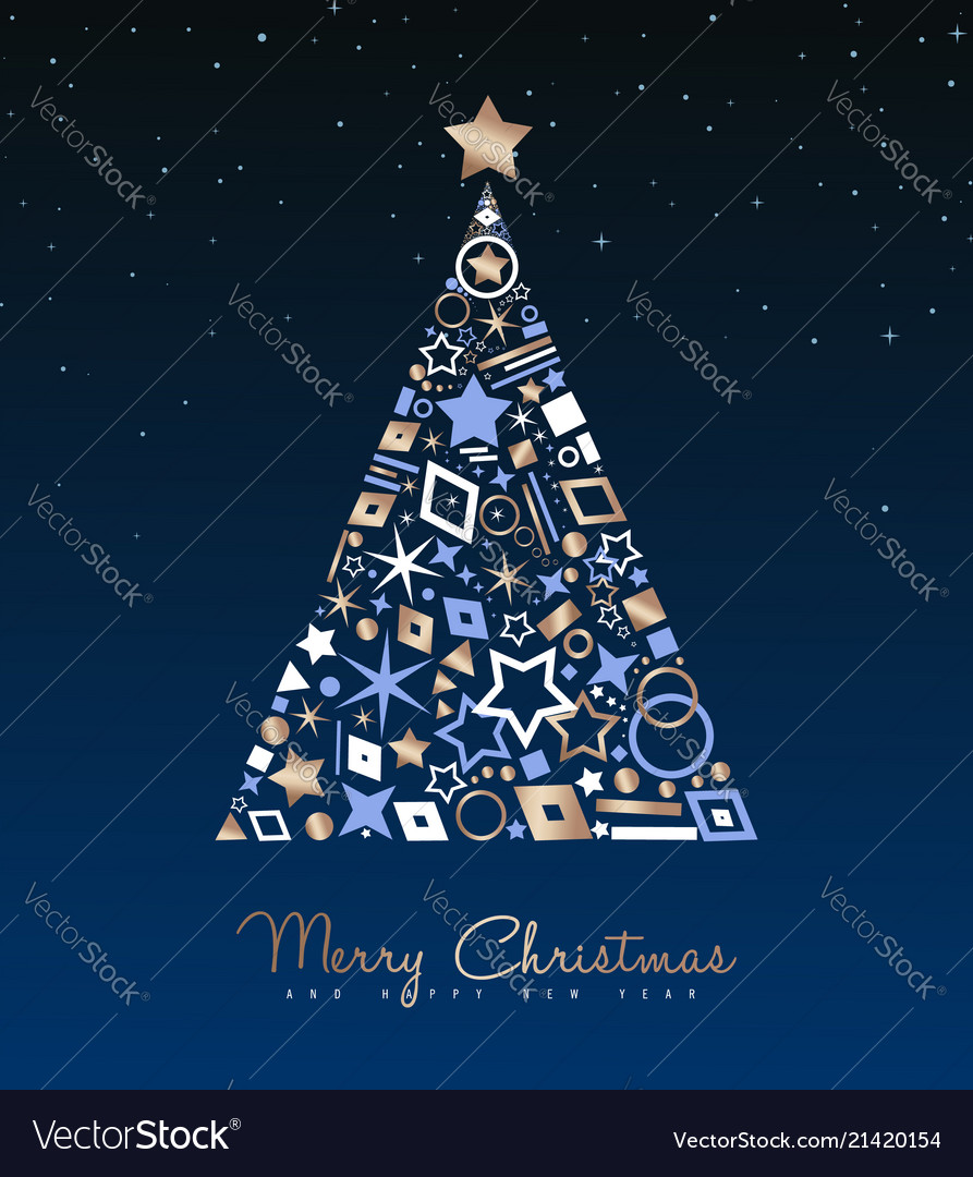 Christmas And New Year Copper Tree Decoration Card Vector Image Christmas And New Year Copper Tree Decoration Card Vector Image