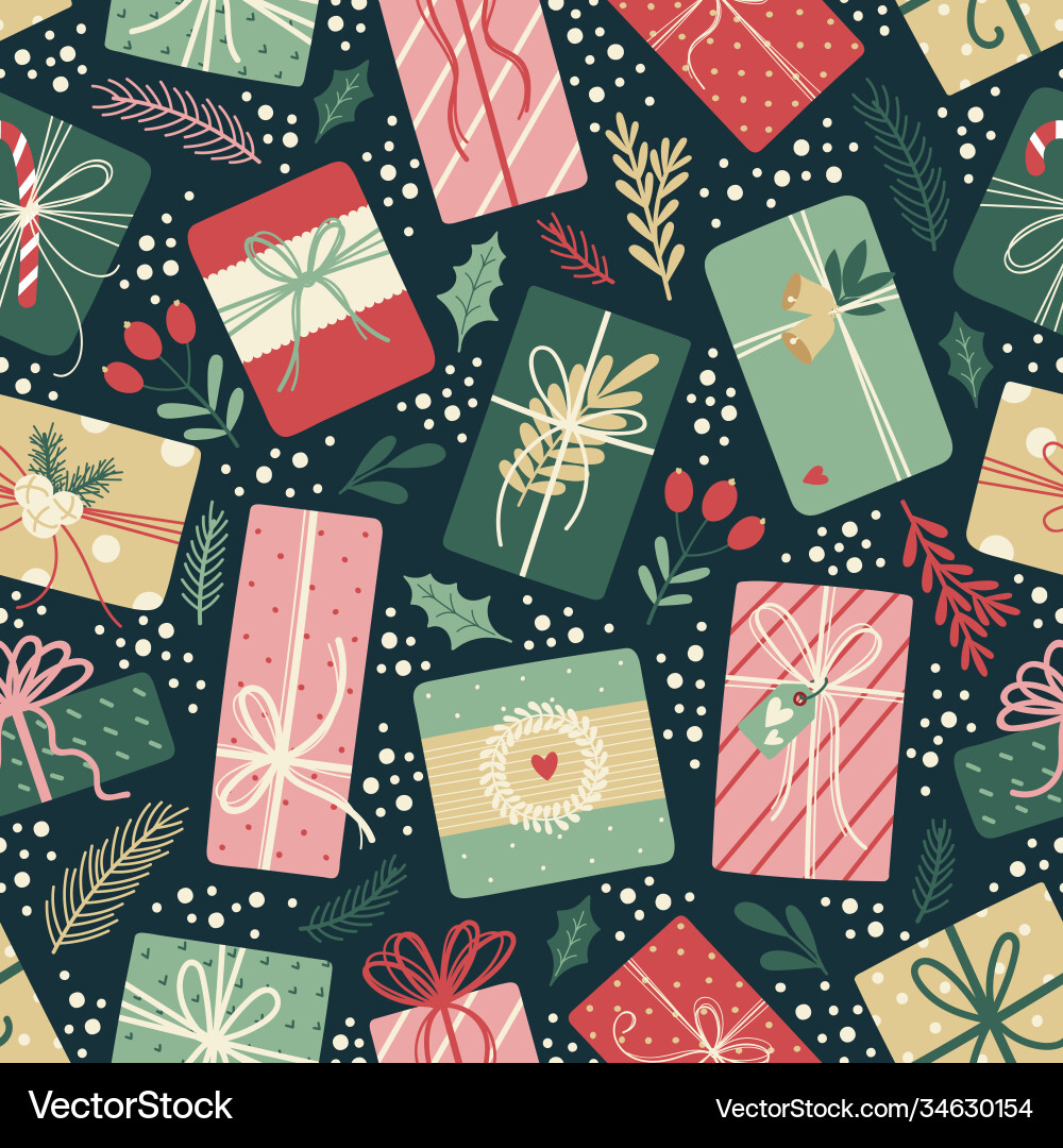 Christmas seamless pattern on dark background Vector Image