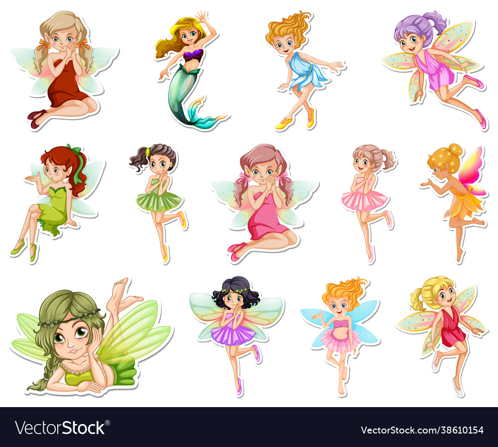 Set stickers with beautiful fairies Royalty Free Vector