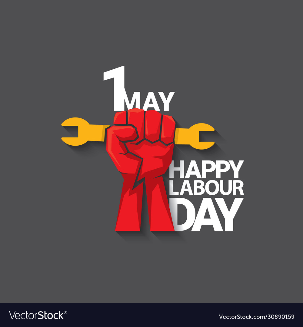 1 may happy labour day label with strong Vector Image