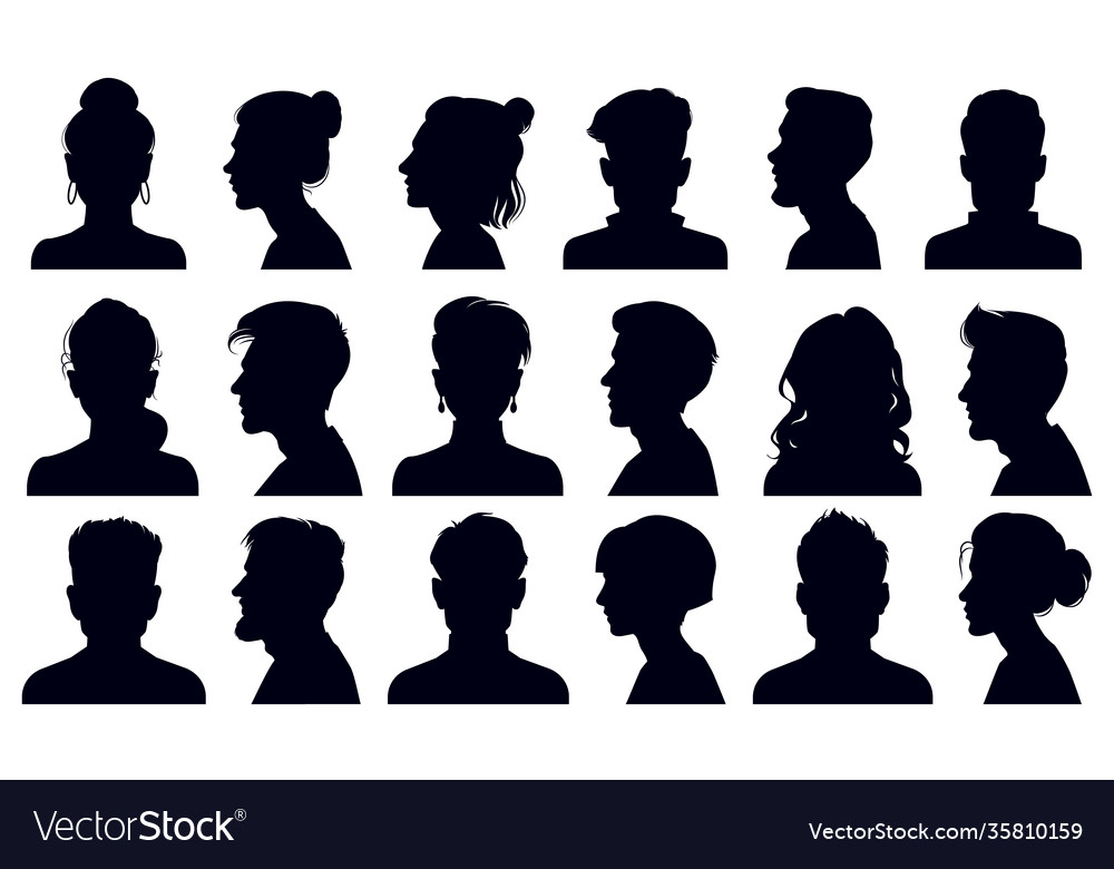 Head silhouettes female and male faces portraits Vector Image