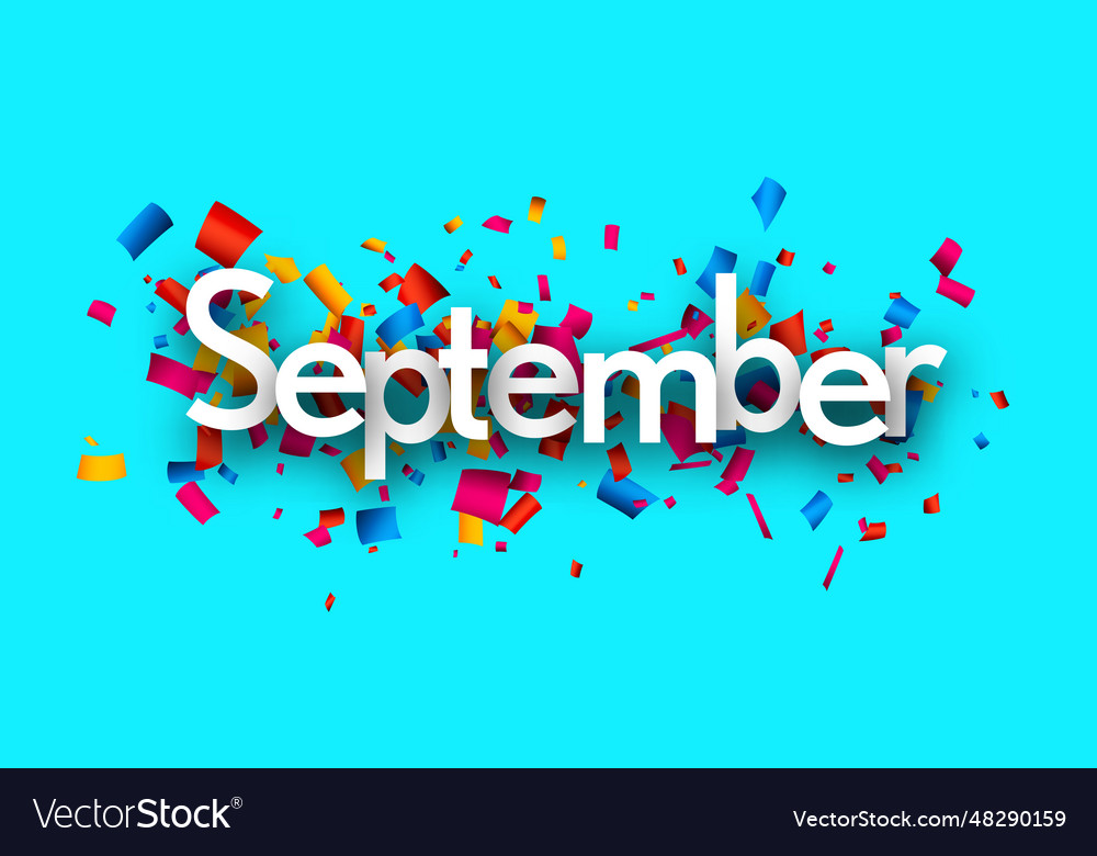 September Word Over Colorful Cut Out Ribbon Vector Image