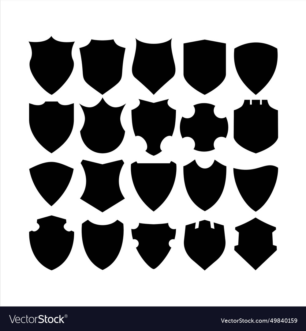 Silhouette Shield Icon Set In Vintage Style Vector Image