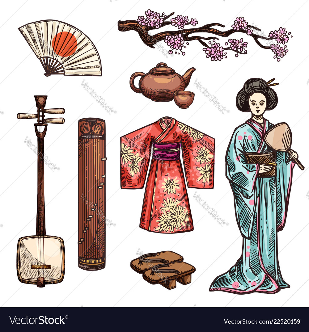 Symbols japan and japanese culture icons Vector Image