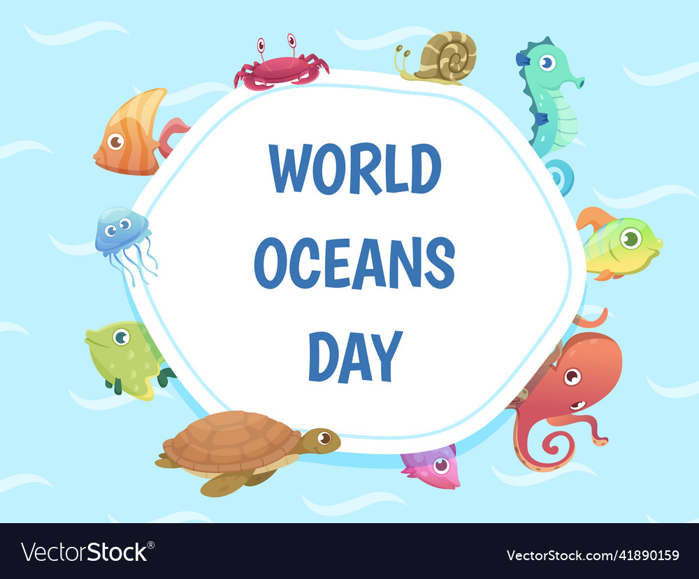 World oceans day poster save water background sea Vector Image