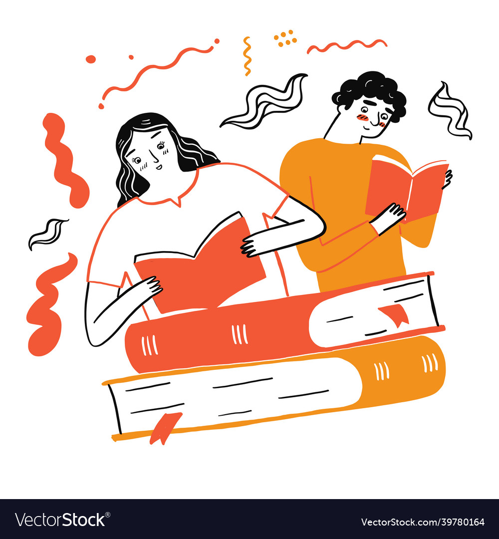 Couple reading a favorite book Royalty Free Vector Image