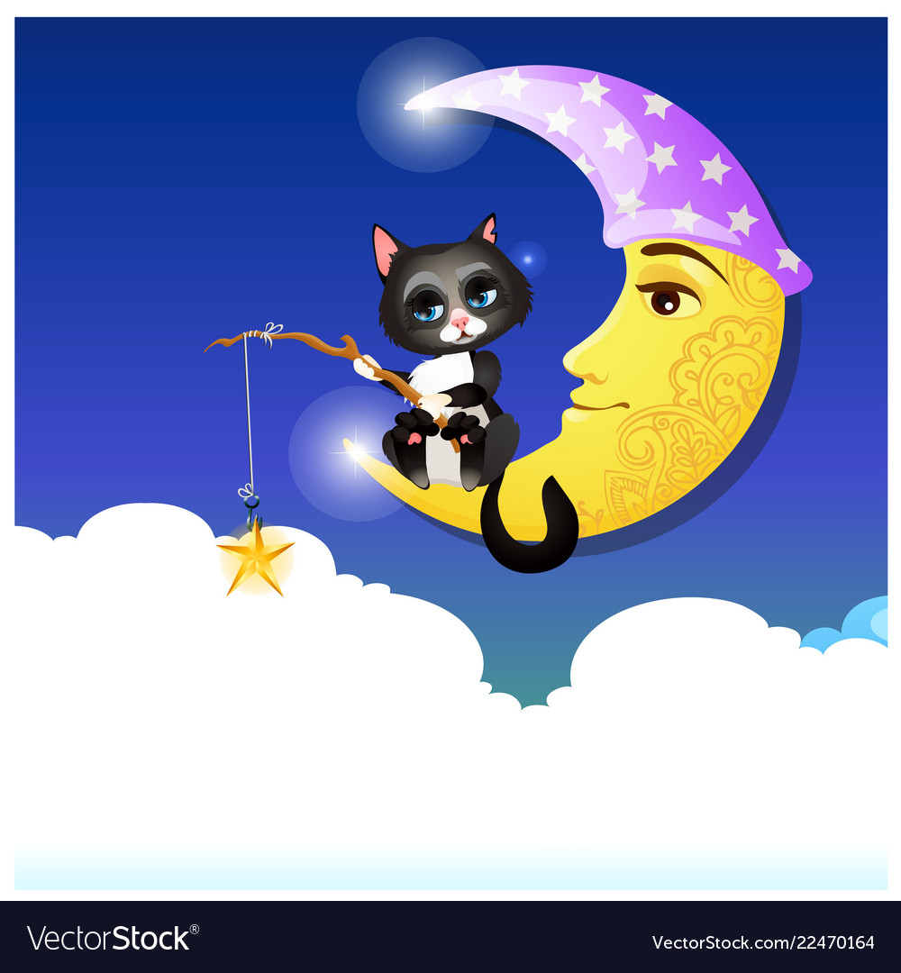 Cute fancy poster with animated cat catching Vector Image Cute fancy poster with animated cat catching Vector Image