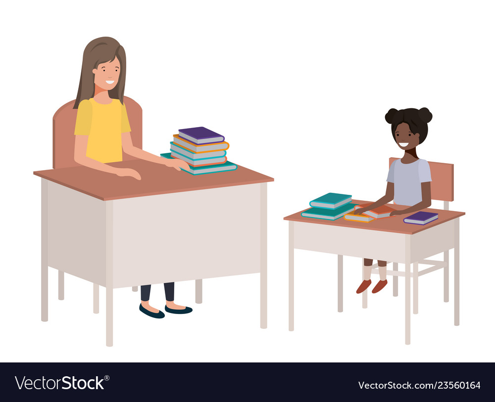 Female teacher in the classroom with student Vector Image