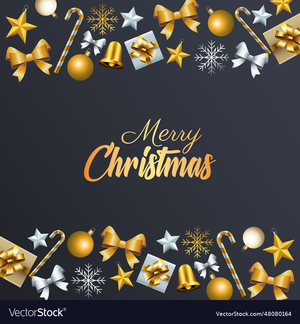 Happy merry christmas golden lettering with set Vector Image