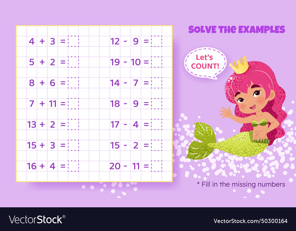 Math game for kids addition and subtraction Vector Image