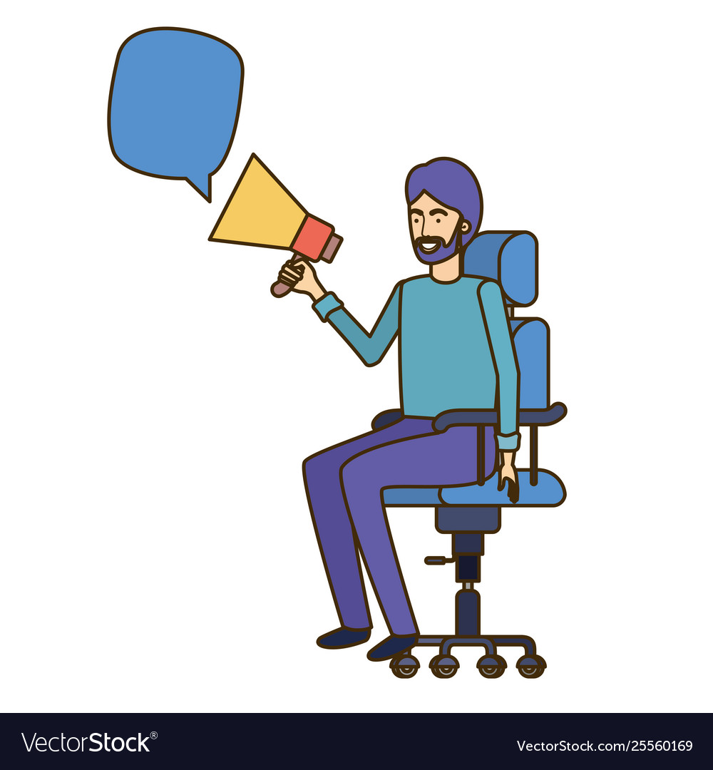 Man with sitting in office chair and megaphone Vector Image