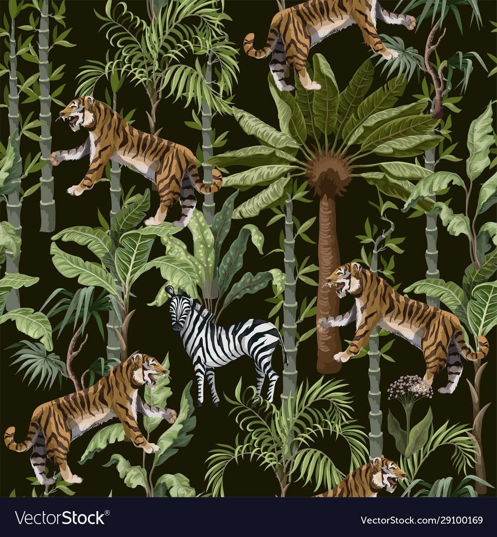 Seamless pattern in chinoiserie style with tiger Vector Image