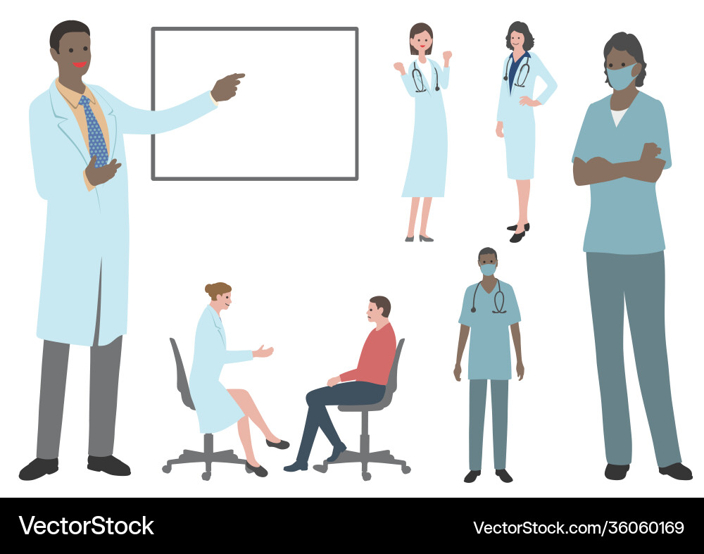 Set doctors and nurses flat Royalty Free Vector Image
