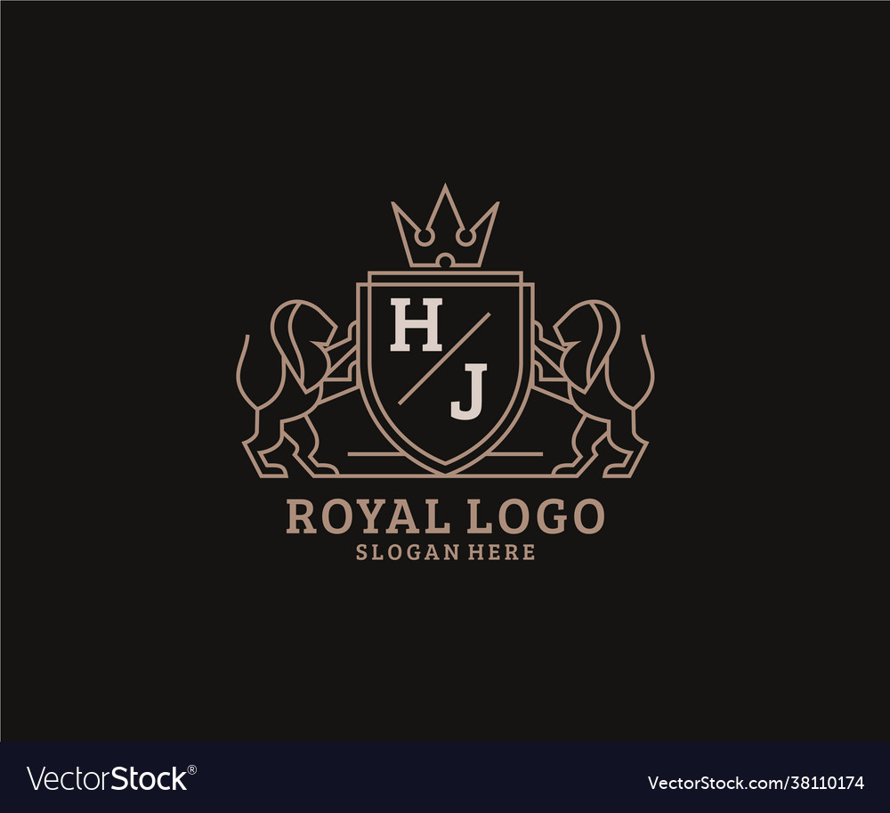 Initial hj letter lion royal luxury logo template Vector Image